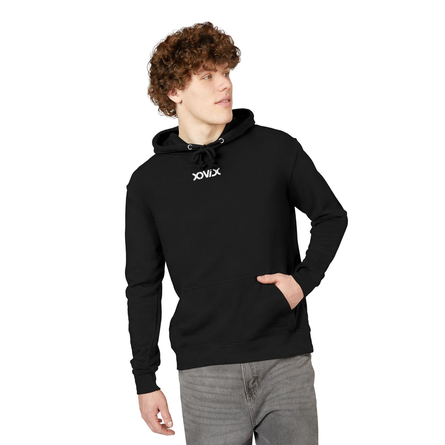 Hoodie — Minimal 'XOVIX' Logo Black French Terry Pullover