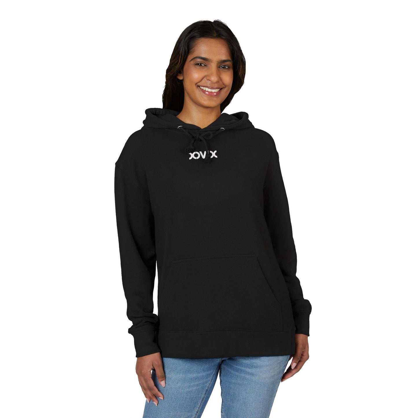 Hoodie — Minimal 'XOVIX' Logo Black French Terry Pullover