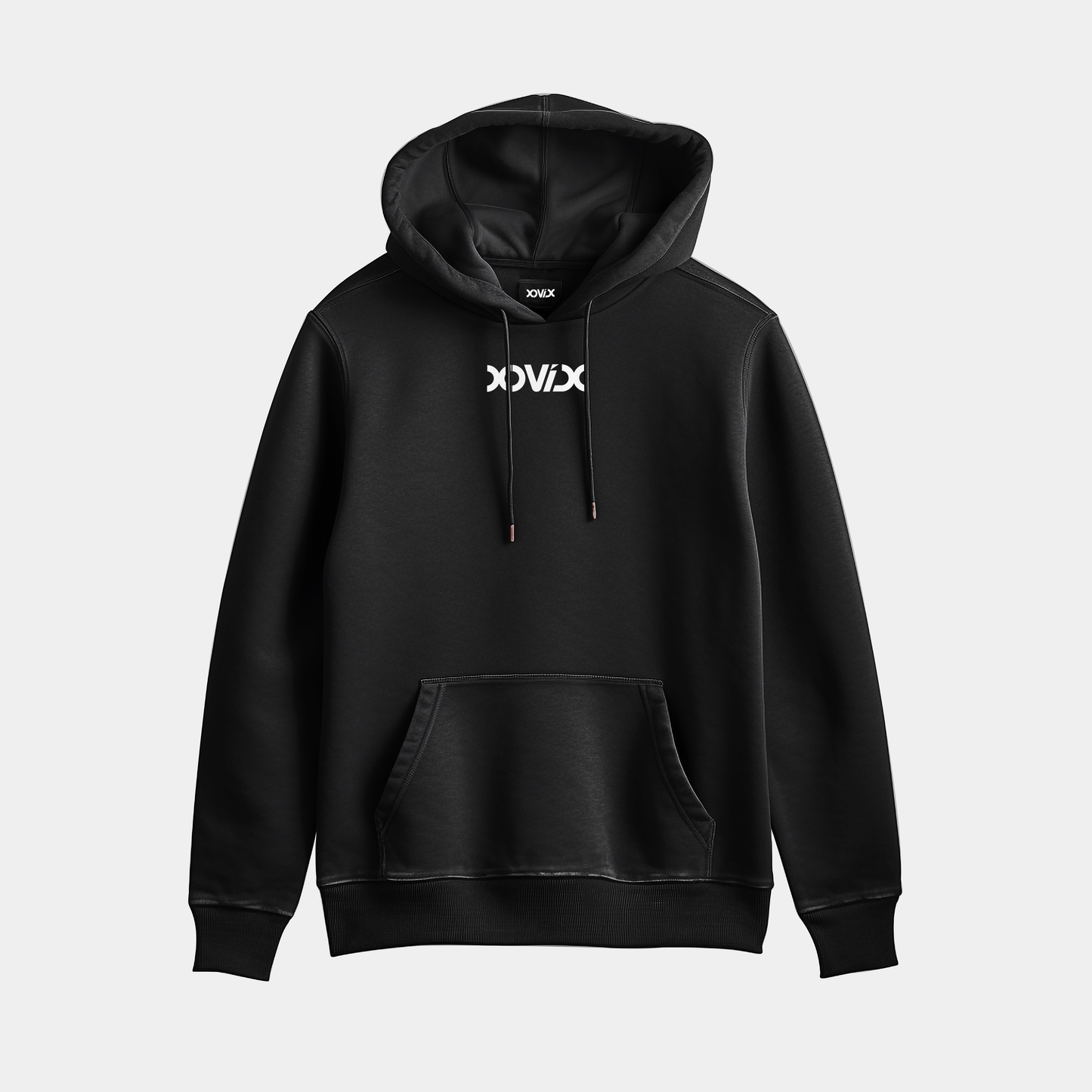 Hoodie — Minimal 'XOVIX' Logo Black French Terry Pullover